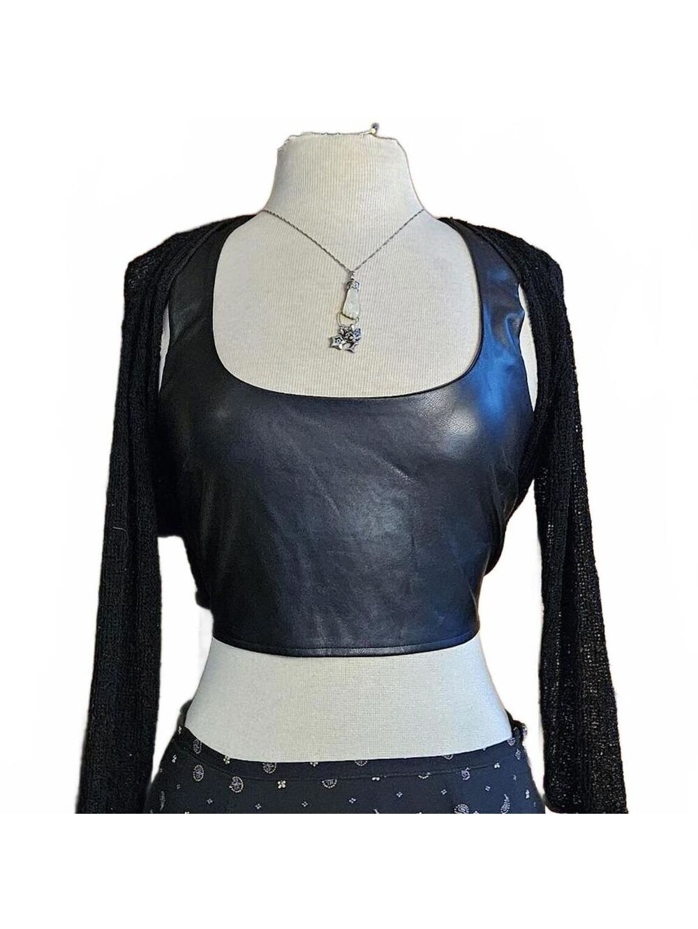 Black vegan leather cropped shirt